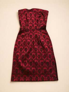 Formula X Red and Black y2k Damask Strapless Dress